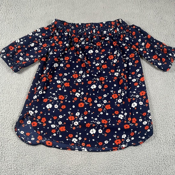 Michael Kors Tops - MICHAEL Michael Kors Blouse Womens Medium Navy Floral Off Shoulder 3/4 Sleeve